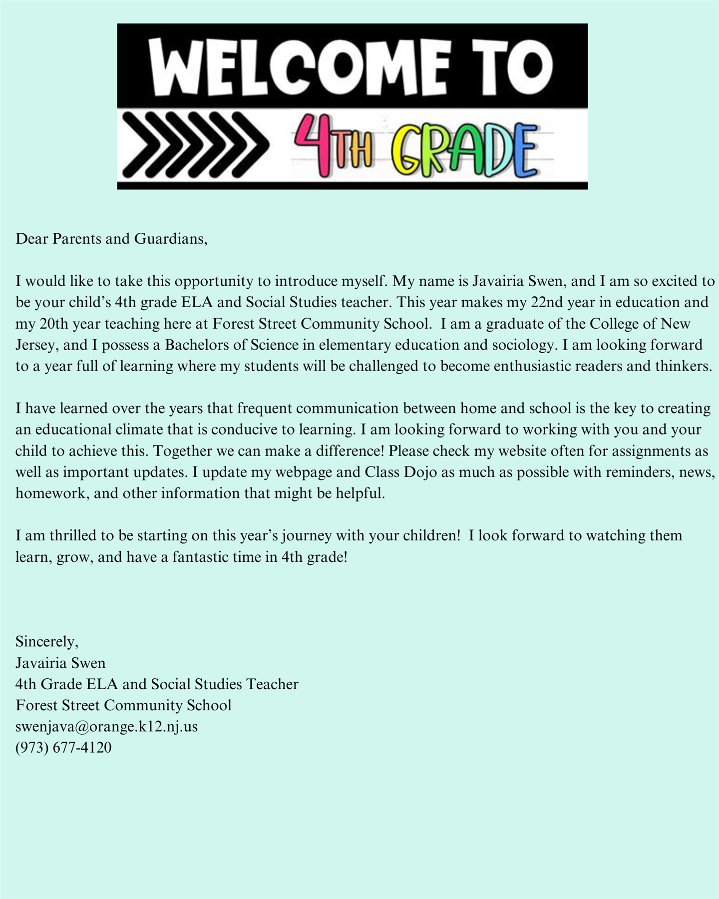 Welcome Letter